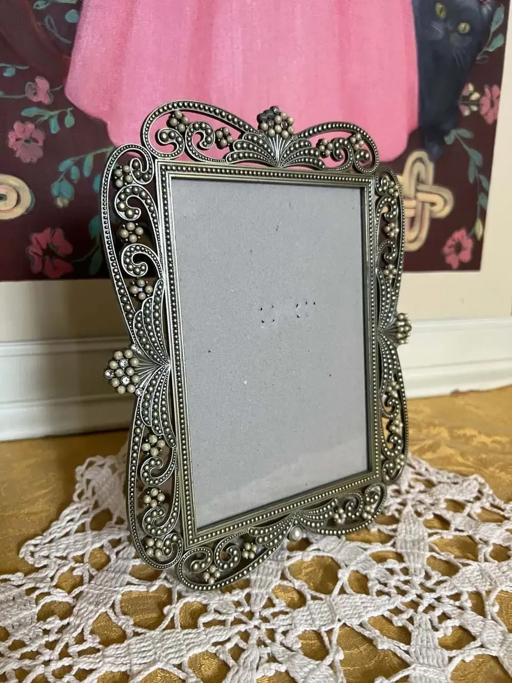 Burnes of Boston Ornate Vintage-Style Pewter Picture Frame with Faux Pearls and